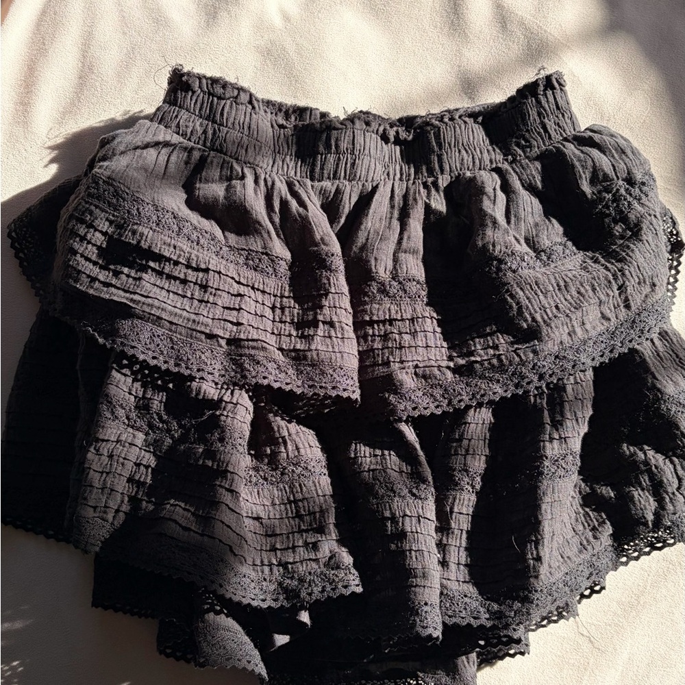 Aerie Black Ruffle Preppy Mini Skirt